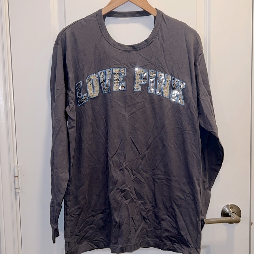 Pink VS Campus Long Sleeve Open Back Bling
